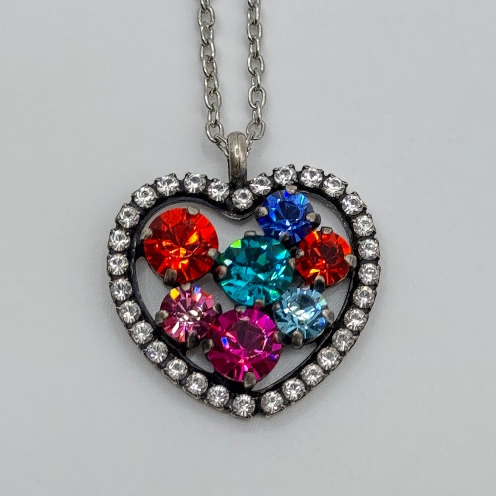 Rainbow Swarovski Crystal Heart Necklace – Multicolor Sparkle, Handcrafted gift - Picture 2 of 5